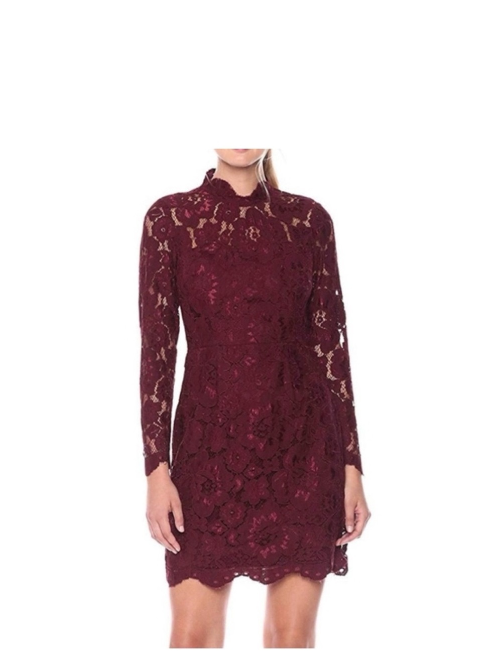 Betsey Johnson Burgundy Lace High-Neck Long Sleeve Dress